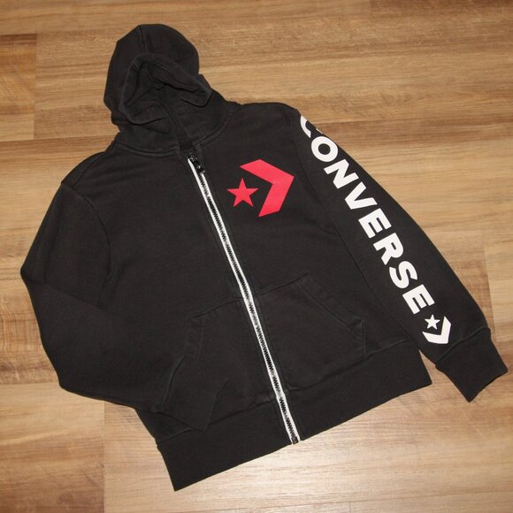 Boy's SMALL Black CONVERSE Zip Up Logo Hoodie - Picture 1 of 4